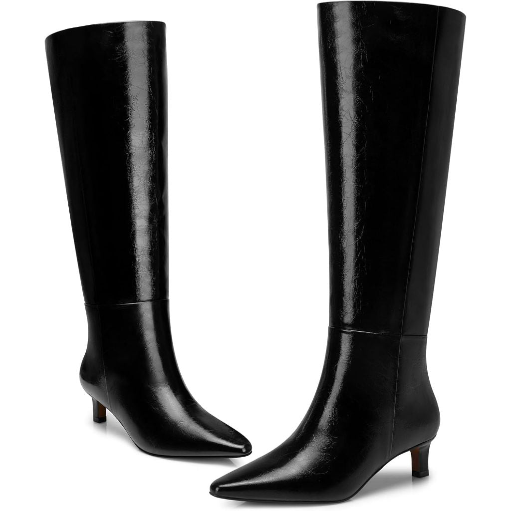 CELLENZ Women's Knee High Boots: 1.96 Inch Kitten Heel Pointed Toe Boot - Wide Calf Tall Boots for Women, 2025 Sexy Fashion Trendy Heel Boot for Work, Night out, Party