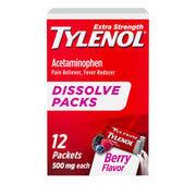 Tylenol Extra Strength Dissolve Packs, 500 mg Acetaminophen Pain Reliever & Fever Reducer, Berry Flavor, 12 ct