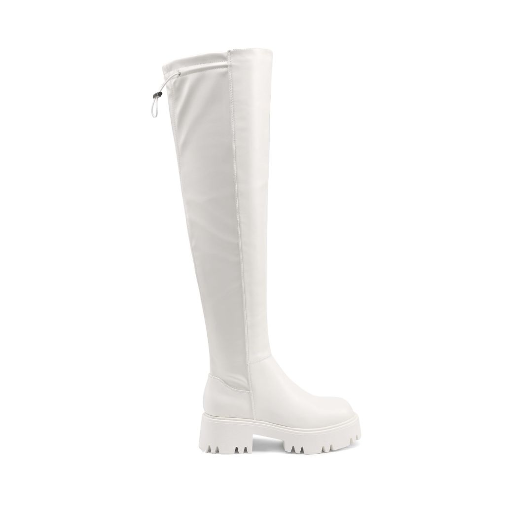 DREAM PAIRS Women's Platform Over The Knee Boots - White, Size 7.5