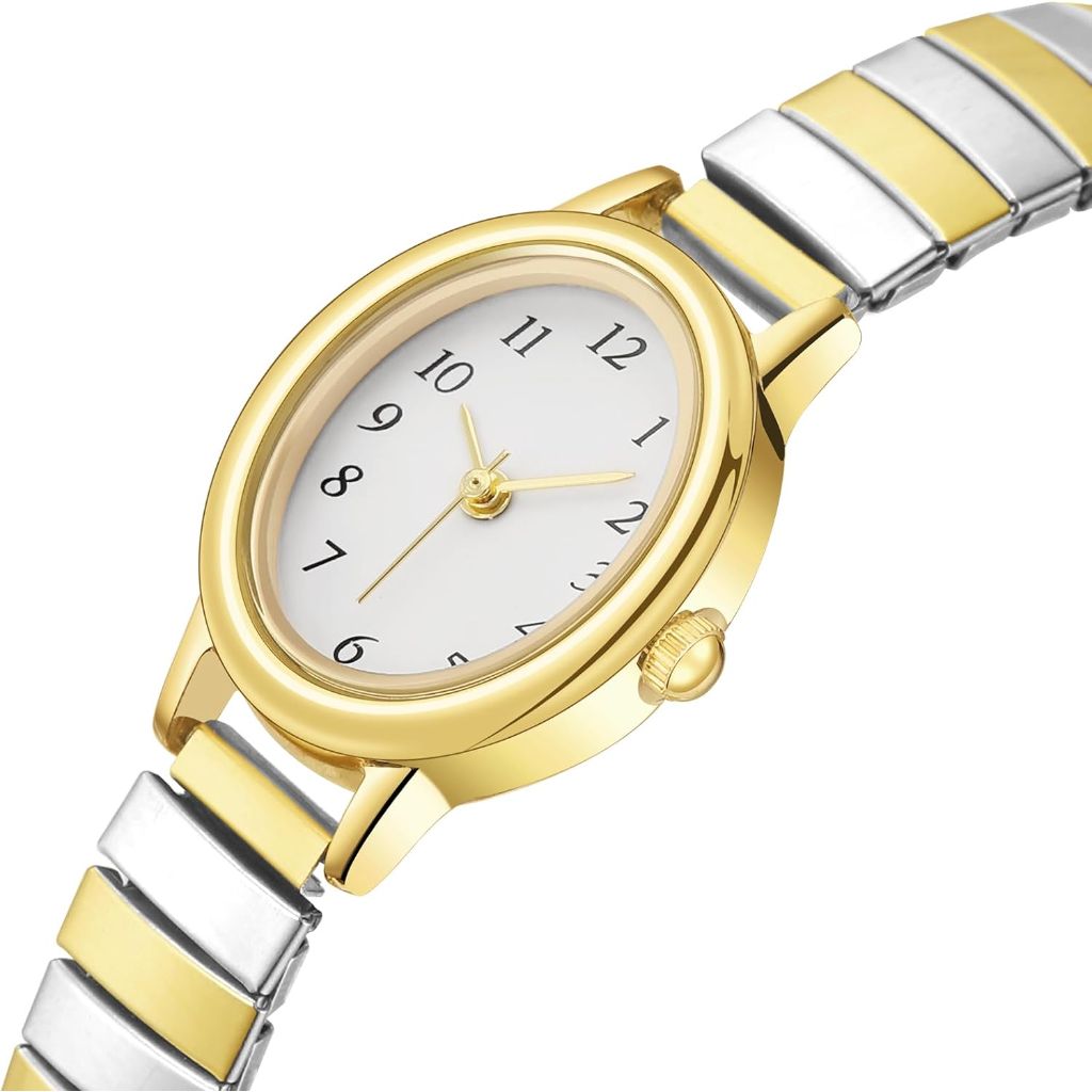 TWOPTION Gold Watches for Women, Analog Watch with Alloy Steel Expansion Band