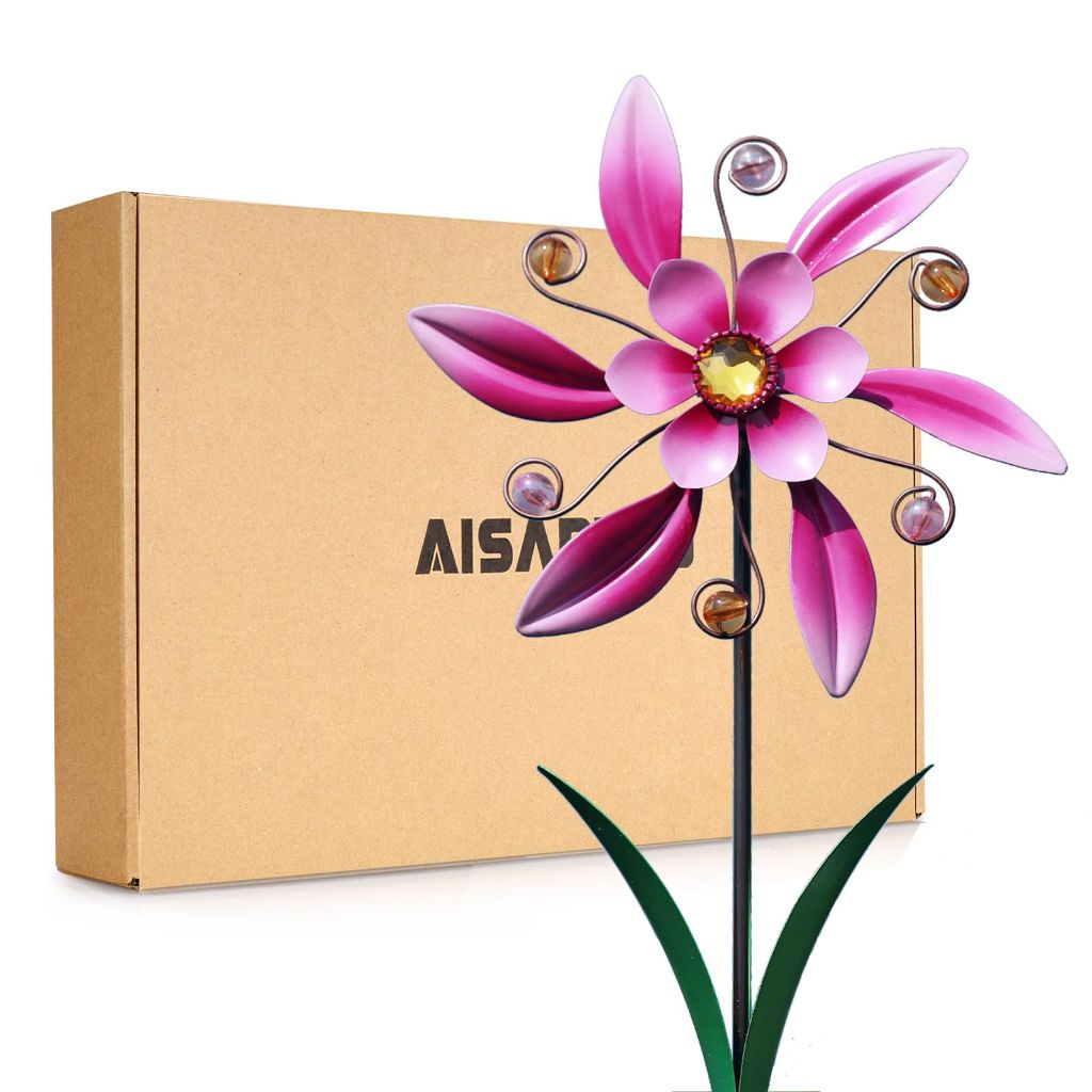 AISANWU Metal Outdoor Wind Spinner, 25.5 inch Purple Rustic Pinwheels Wind Sculpture