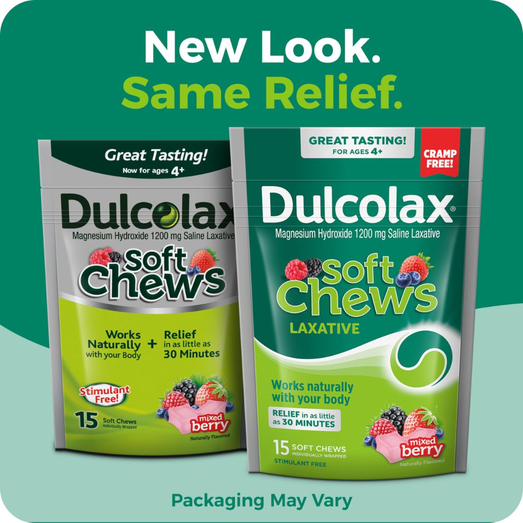 Dulcolax Saline Laxative Soft Chews, Mixed Berry Flavor, Magnesium Hydroxide 1200 mg, 15 Count