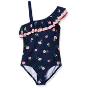 Kanu Surf Girls' Morgan Floral Ruffle 1-Shoulder 1-Piece Swimsuit, Navy, 14