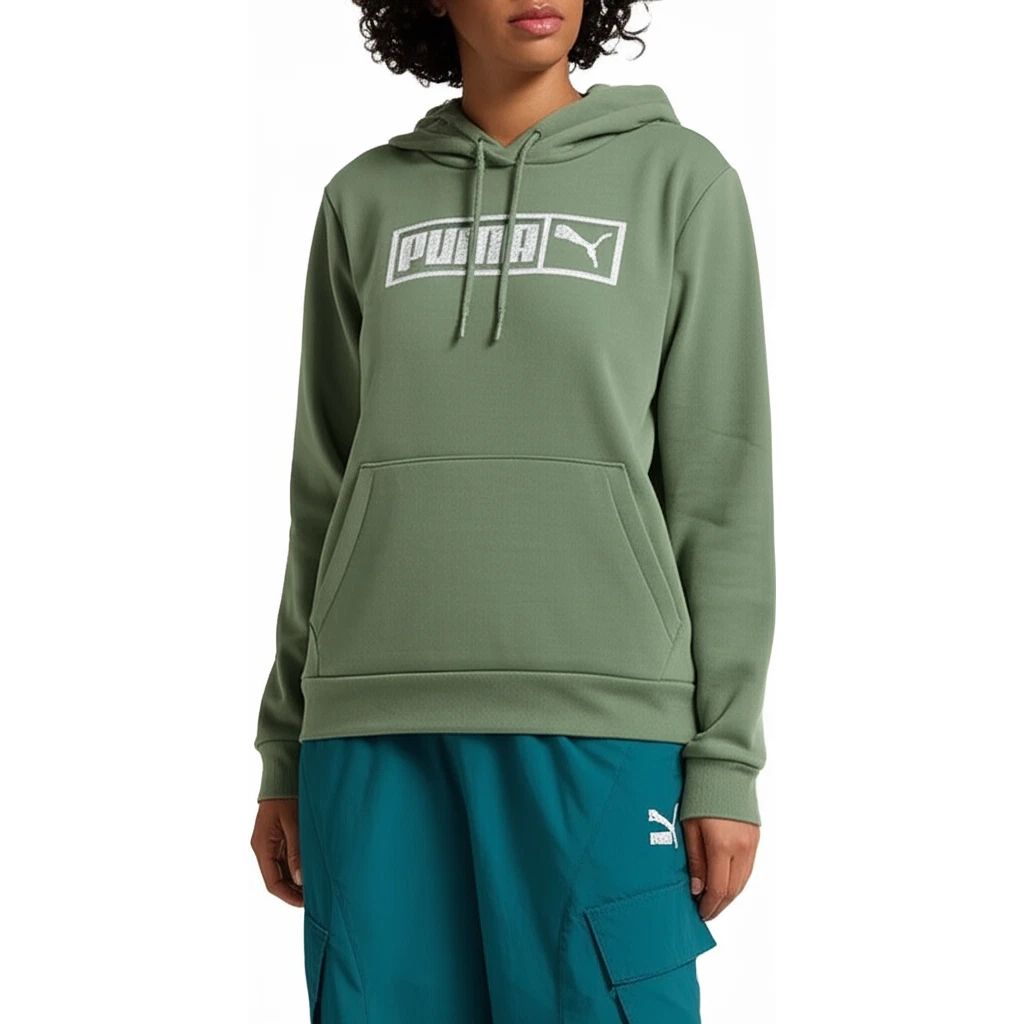 PUMA Women's Graphic Hoodie, Green Fog, Medium