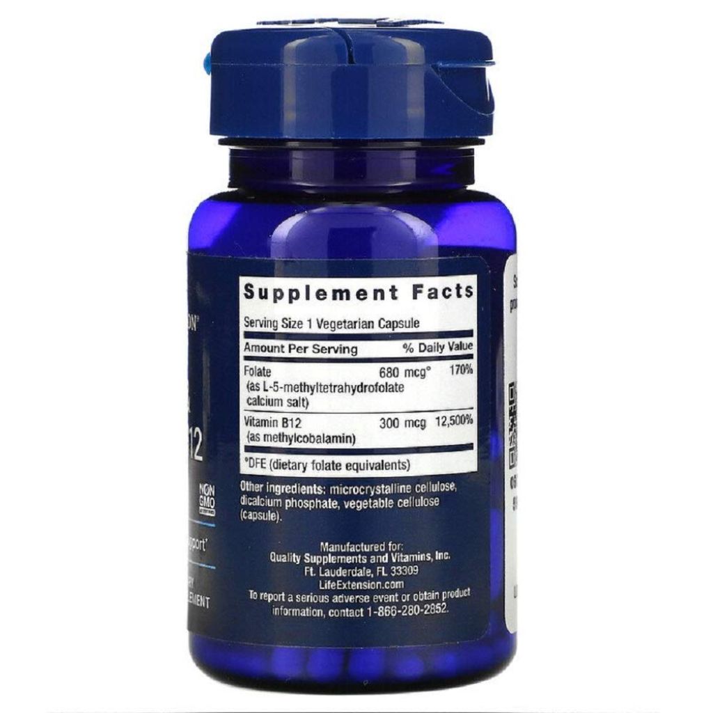 Life Extension BioActive Folate & Vitamin B12 - 90 Capsules