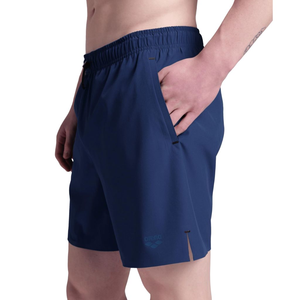 ARENA Men's Evo Solid Beach Boxer with Pockets Anti-Chafe Mesh, Navy, Large