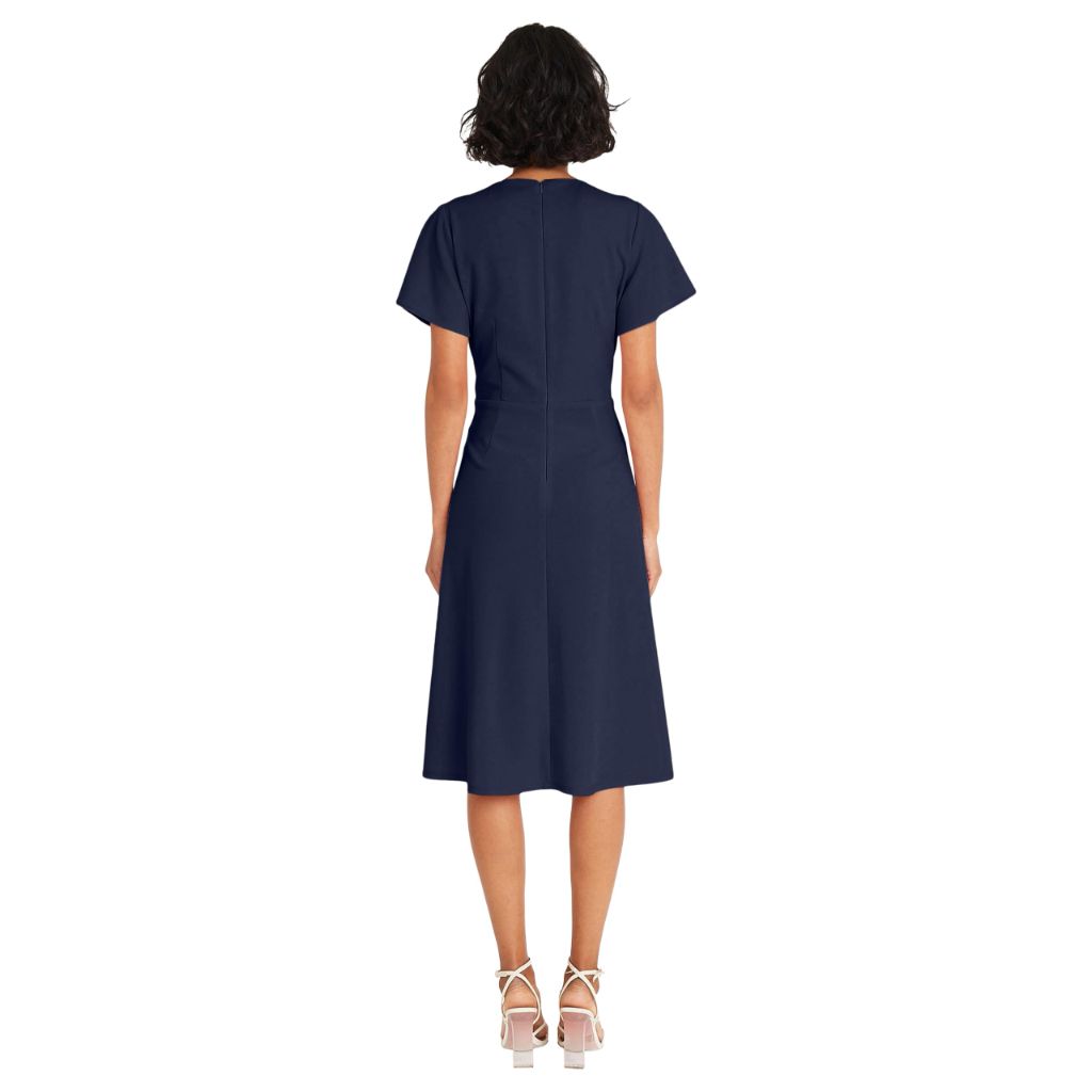 SZ 2, Maggy London Women's Dresses Faux Wrap V-Neck Flutter Sleeves Cocktail Dress for Women | Navy Blazer