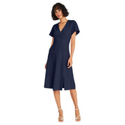 SZ 2, Maggy London Women's Dresses Faux Wrap V-Neck Flutter Sleeves Cocktail Dress for Women | Navy Blazer