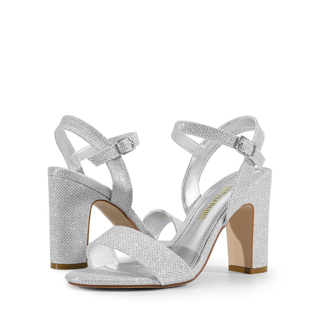 DREAM PAIRS Women's Chunky Pumps, Silver-Glitter - size 7