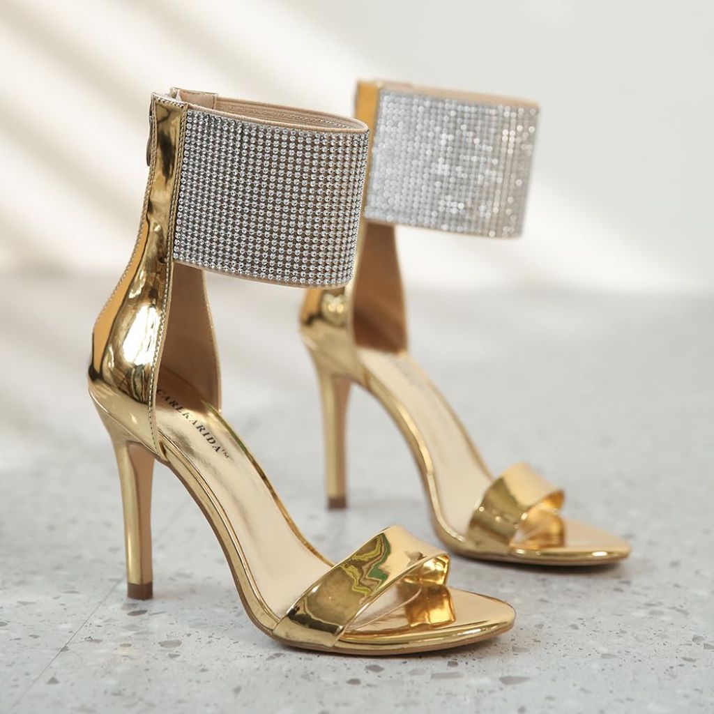 CARLKARIDA Women's High Heel Sandals Open Toe Ankle Tie Dressy Heeled Sandals for Prom, Party, Evening Events, 3.93 Inch Comfortable Thin Block Heels