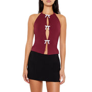 Forever 21 Women's Metallic Bow Halter Top Burgundy X-Large