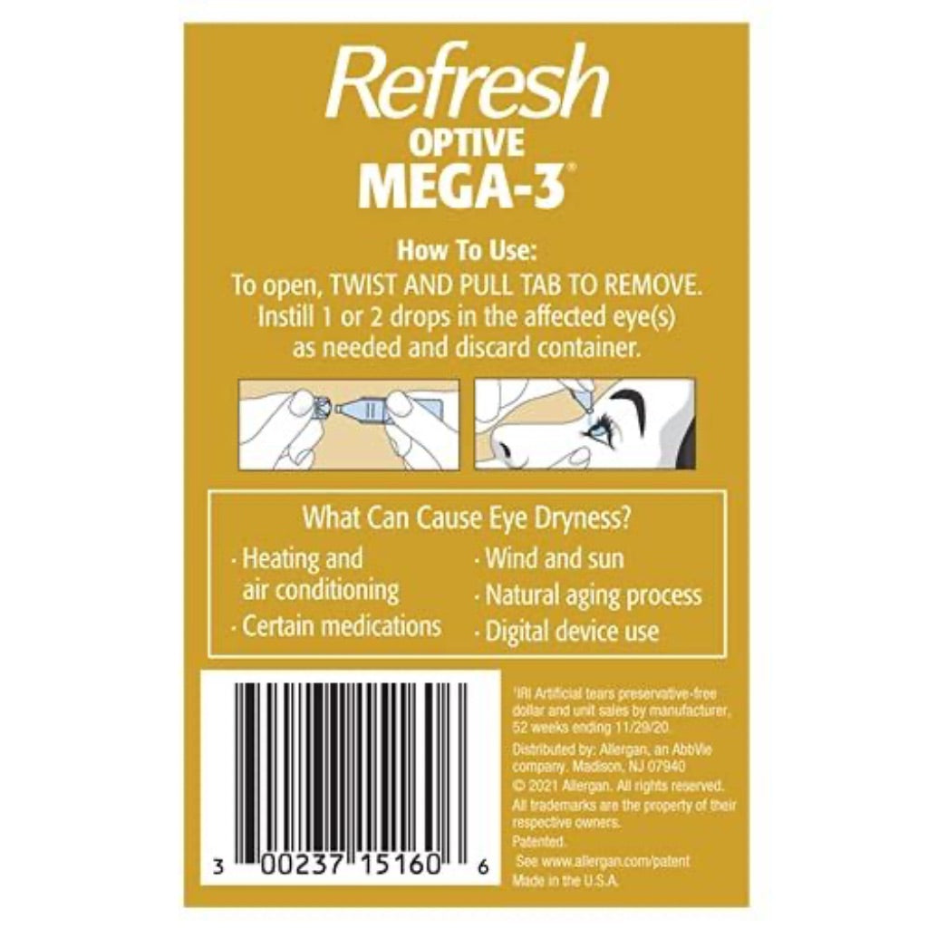 Refresh Optive Mega-3 Preservative-Free Lubricant Eye Drops, 0.01 fl. oz. - 60 Vials