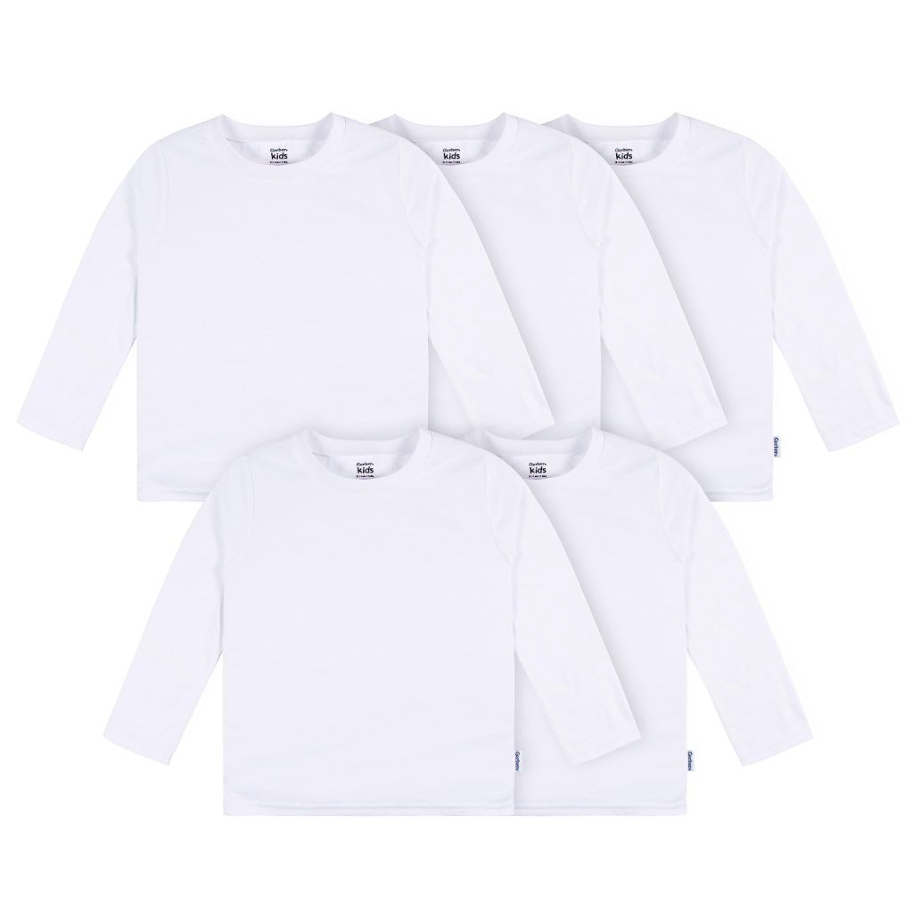 Gerber Baby Toddler 5-Pack Solid Long Sleeve T-Shirts Jersey 160 GSM, White, 2T