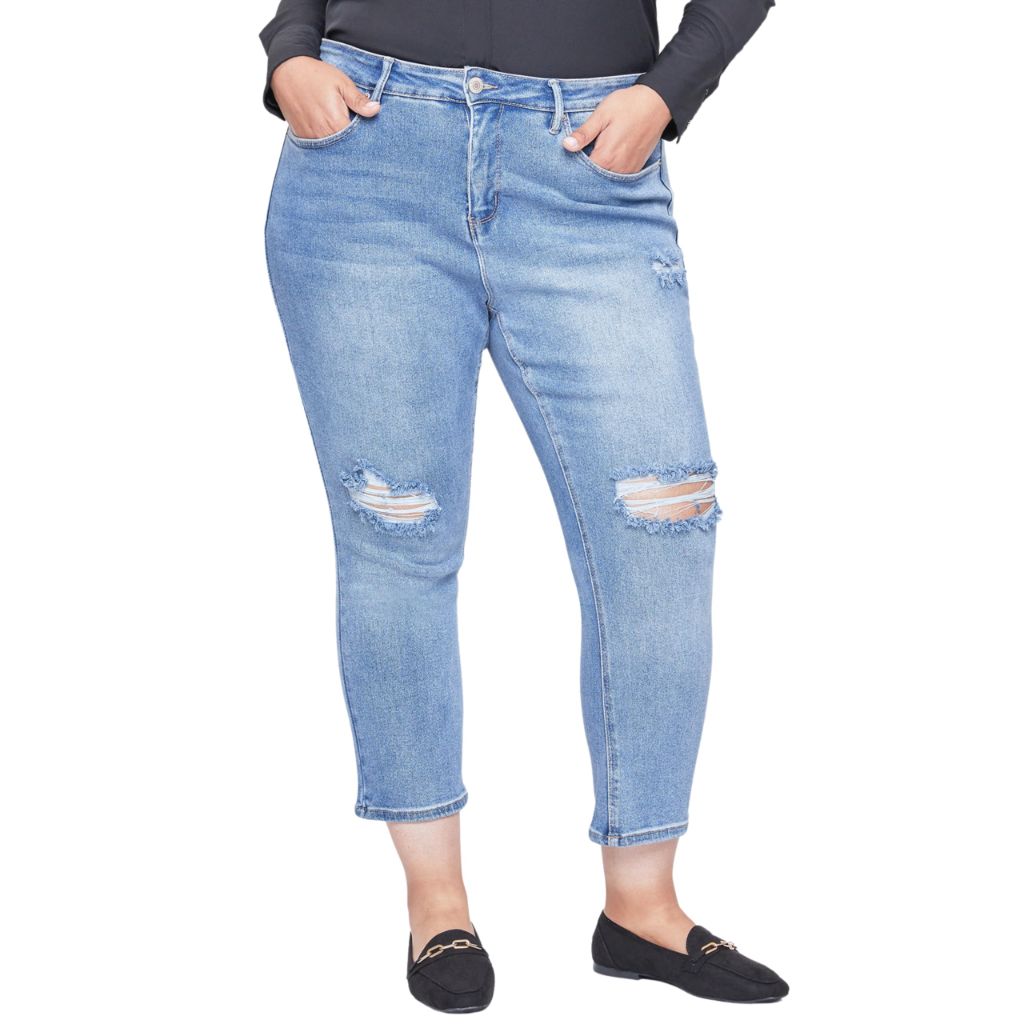ROYALTY FOR ME Women's Plus Size Sustainable Vintage Straight Ankle Jeans, M Medium Blue Rips, 24W