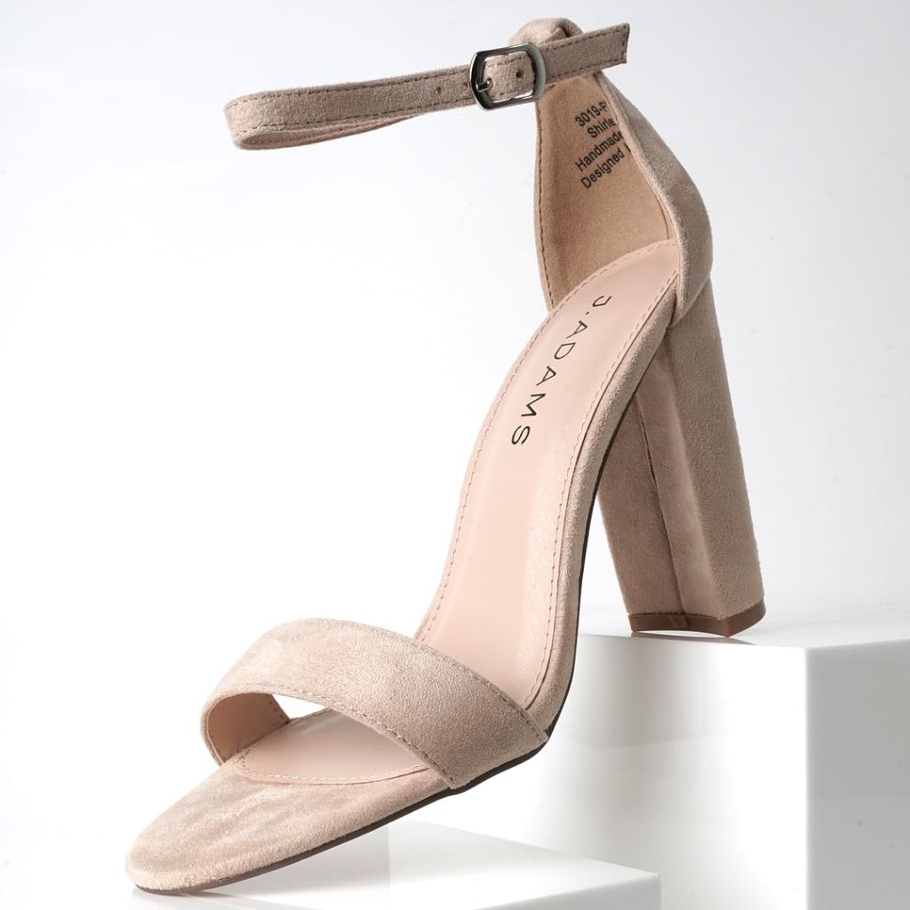 J. Adams Women's Shirley Strappy Chunky Block Heel Sandal - Nude Suede, Size 7.5