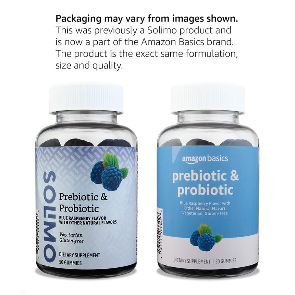 Amazon Brand - Prebiotic & Probiotic Gummies, 2 Billion CFU, Blue Raspberry, 50 Count (2 per Serving)