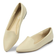MUSSHOE Black Flats for Women Pointed Toe-Comfortable Business Casual Work Shoes (Beige) 7