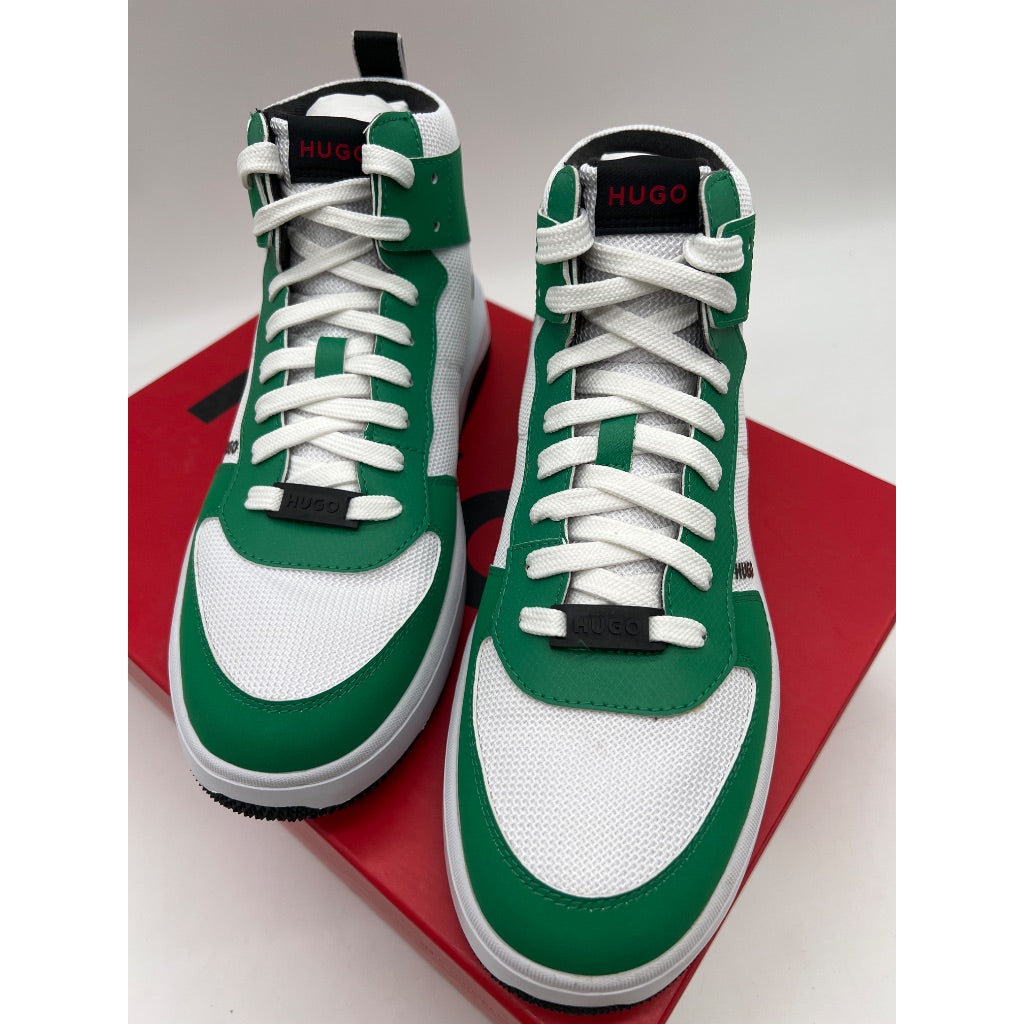 Men's HUGO Kilian Retro High-Top Sneakers (Emerald Green/White) - 7 US