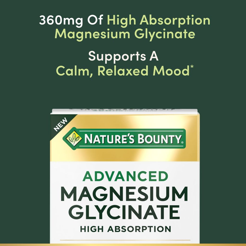 Nature’s Bounty Advanced Magnesium Glycinate 360mg High Absorption - 90 Capsules (2 Pack)