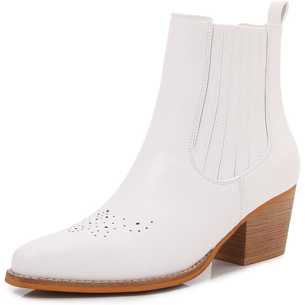 mm Women's Pointed Toe Chelsea Ankle Booties - White, Size 6