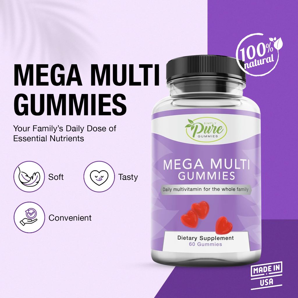 Pure By Nature Mega Multi Gummies - Daily Multivitamin Natural Flavor, 60 Count