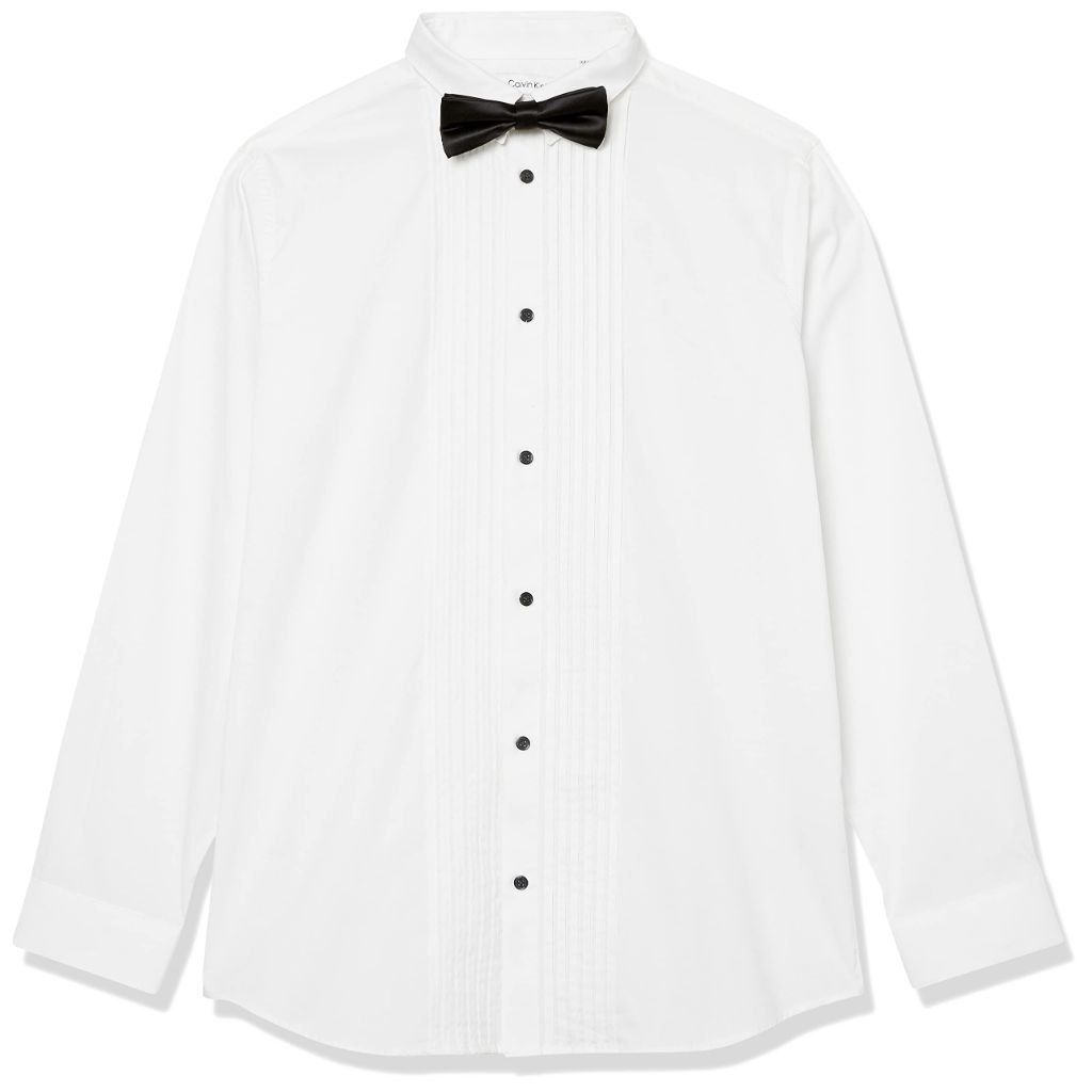 Calvin Klein Boys' Tuxedo Dress Shirt with Bow Tie, White, SZ 8