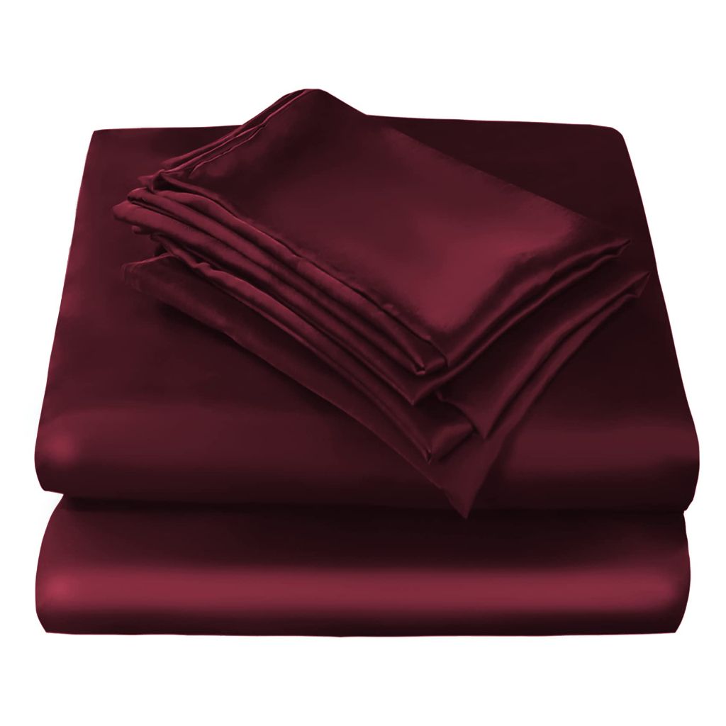 JSD Burgundy Satin Sheet Set Full Size, 4 Piece