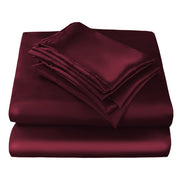 JSD Burgundy Satin Sheet Set Full Size, 4 Piece