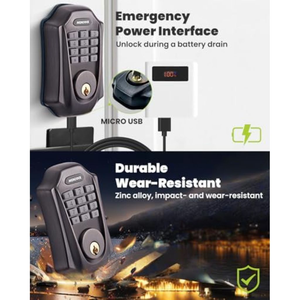 Keyless-Entry Deadbolt Smart Lock: UF01 GreenShield Digital Exterior Locks for Front Door, Touch-Control Keyless Door Lock with Keypad Smartphone Control, Waterproof IP54 (Venetian Bronze)