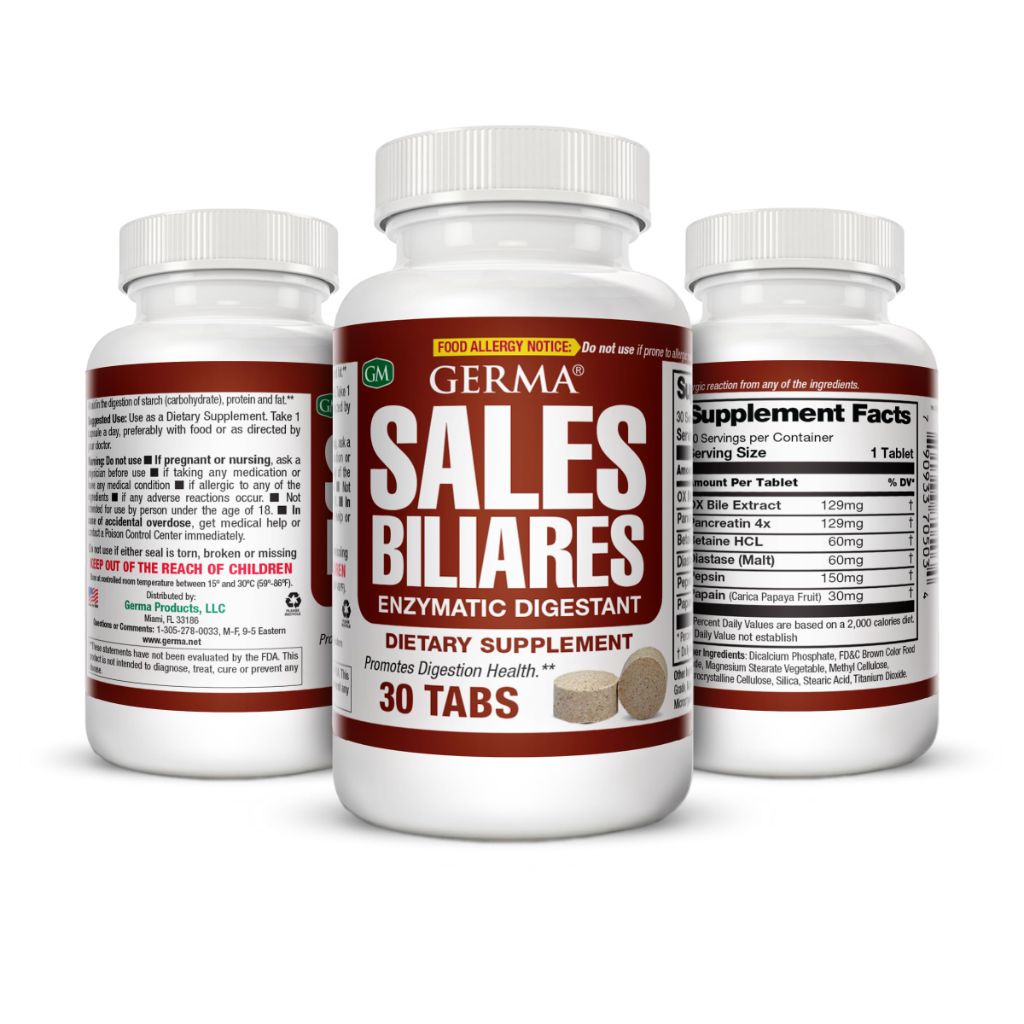 Germa Bile Salts Natural Dietary Supplement for Liver Support - 30 Tablets (3 Pack)