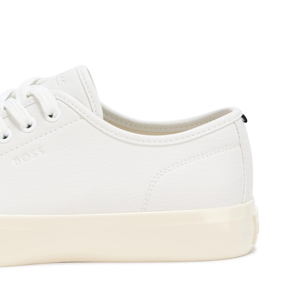 BOSS, Aiden Logo Block Leather Low Top Sneaker, Milk - size 11