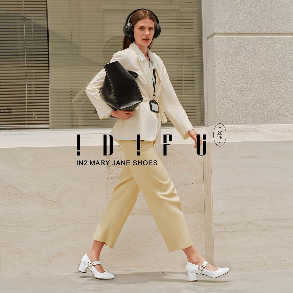 IDIFU IN2 Women's Mary Jane Pumps w/Chunky Block Heel - White, Size 8.5