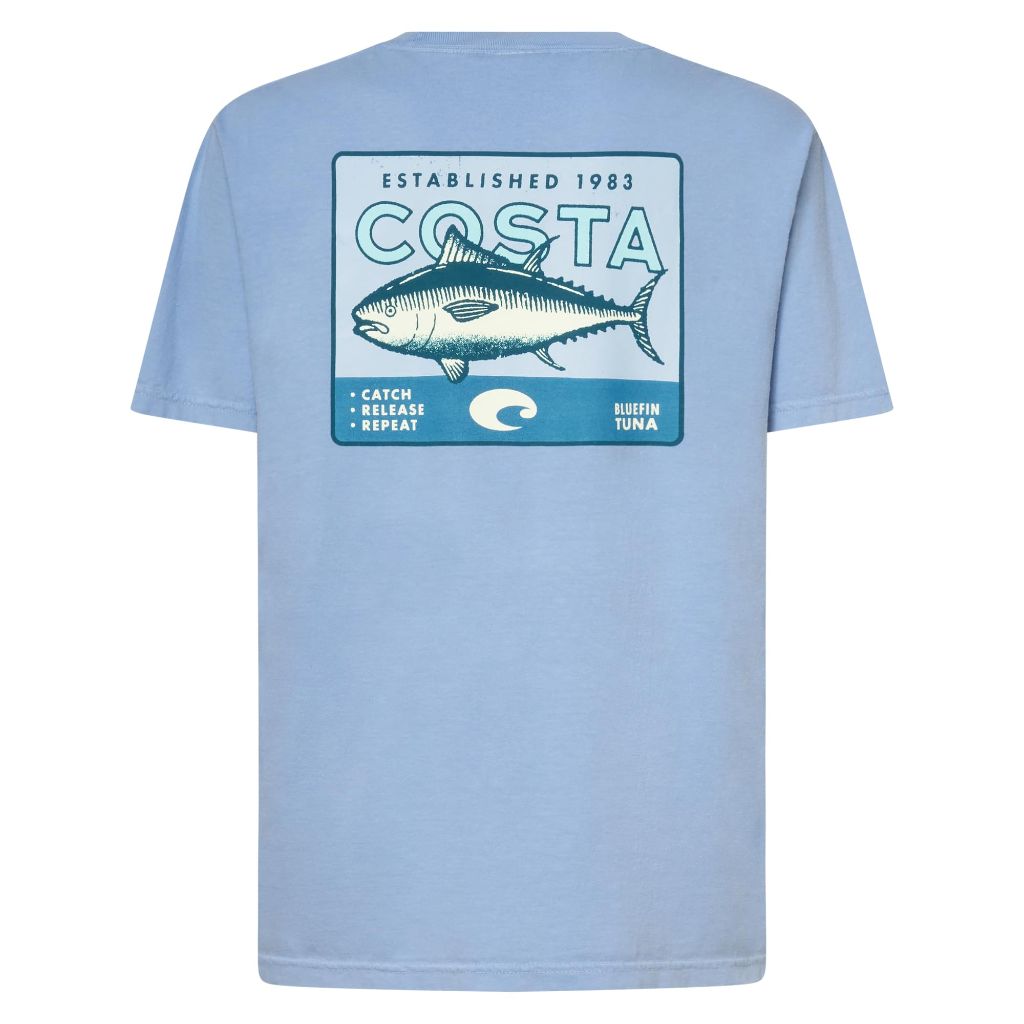 Costa Del Mar Mens Cannery Row Tuna T-Shirt, Washed Denim, Small