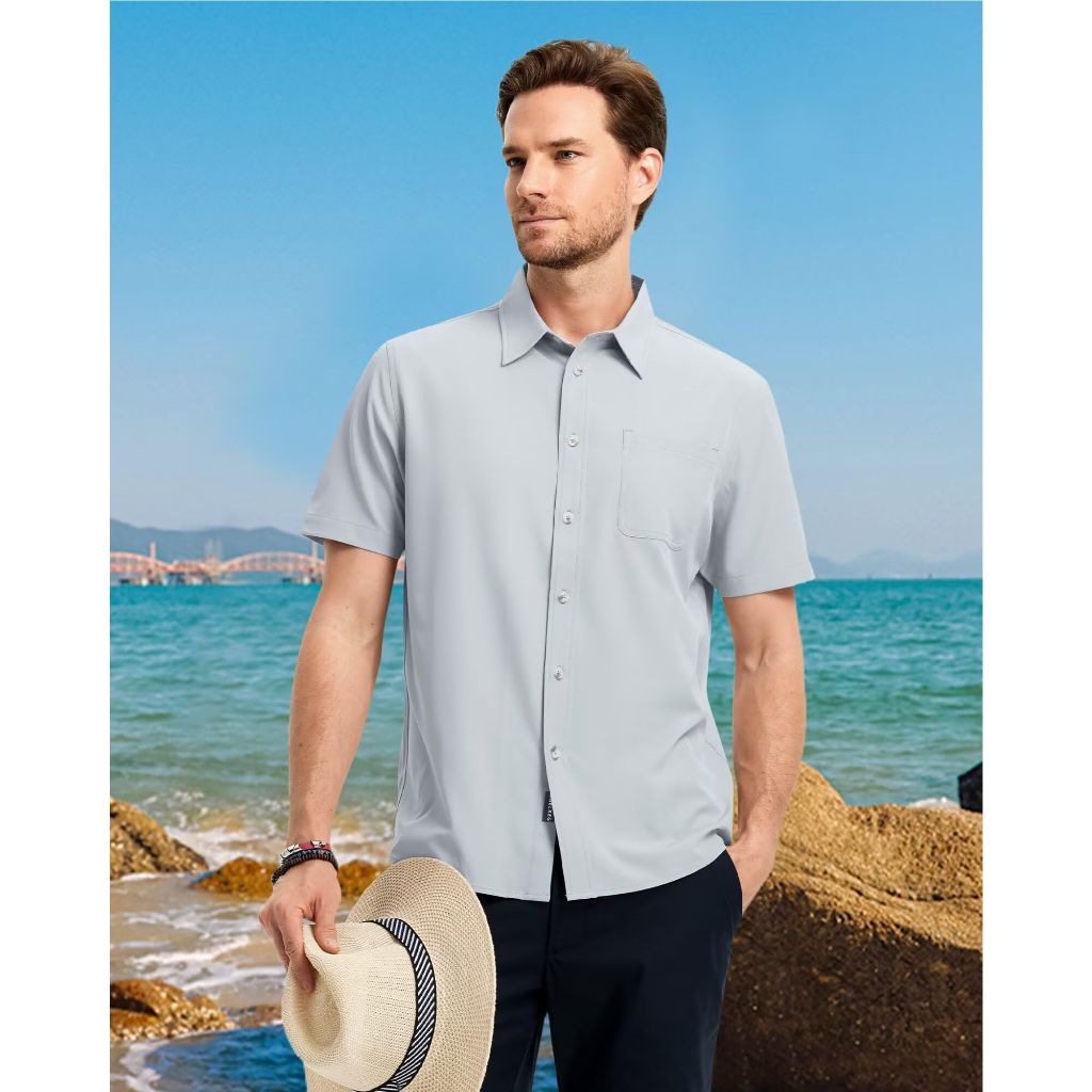 Men's Short Sleeve Button Down Shirt, Glacier Grey, Large