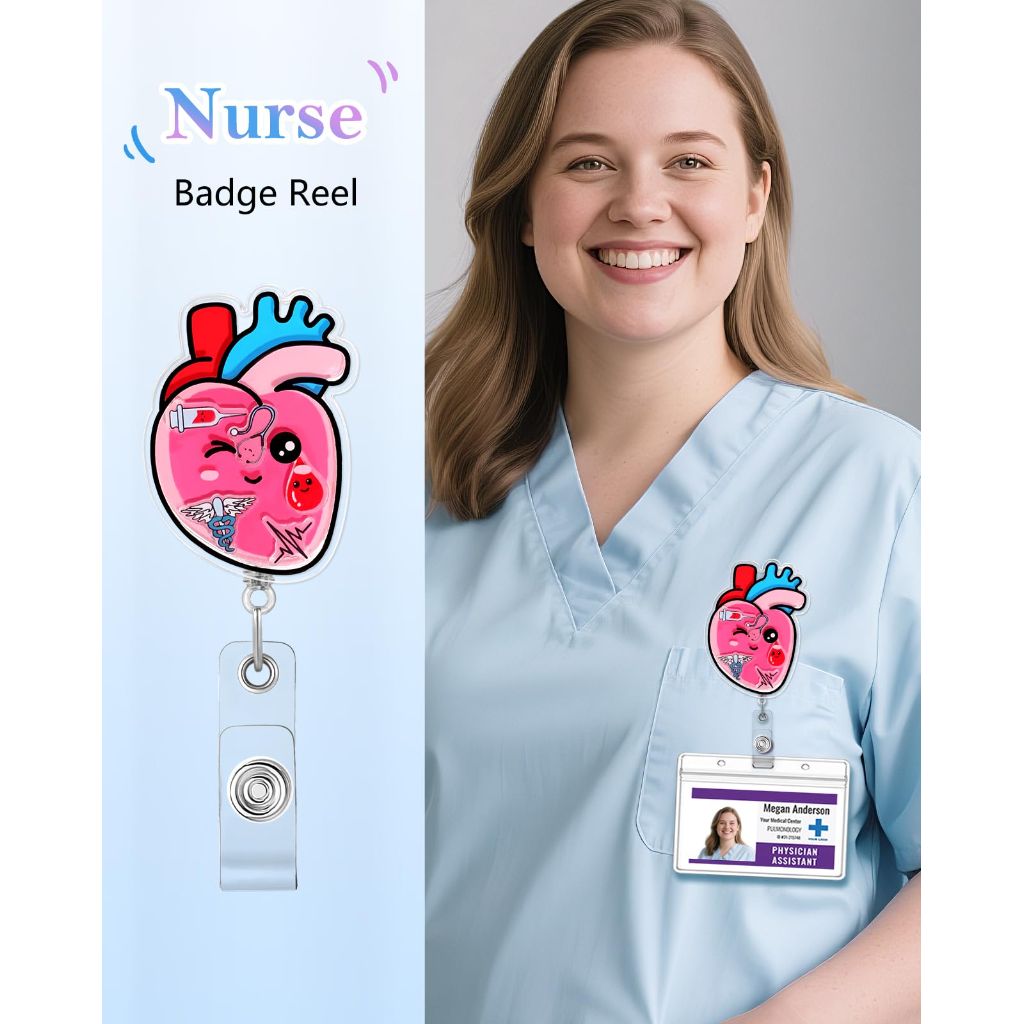 Plifal Nurse Badge Reel Holder Clip - Cute Cardiac Badge Reel with Charm Alligator Clip