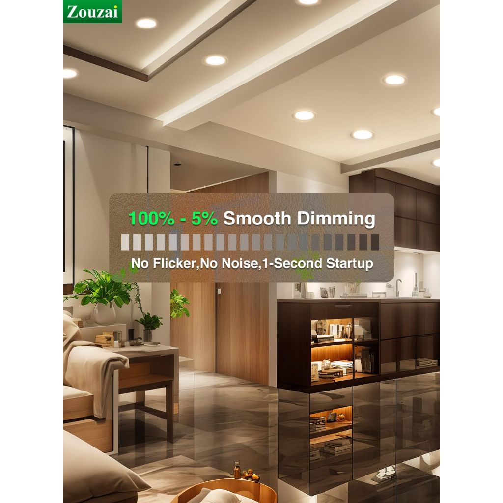 Zouzai 16 Pack Black 6 Inch Ultra-Thin LED Recessed Light with Junction Box - ETL and Energy Star Certified