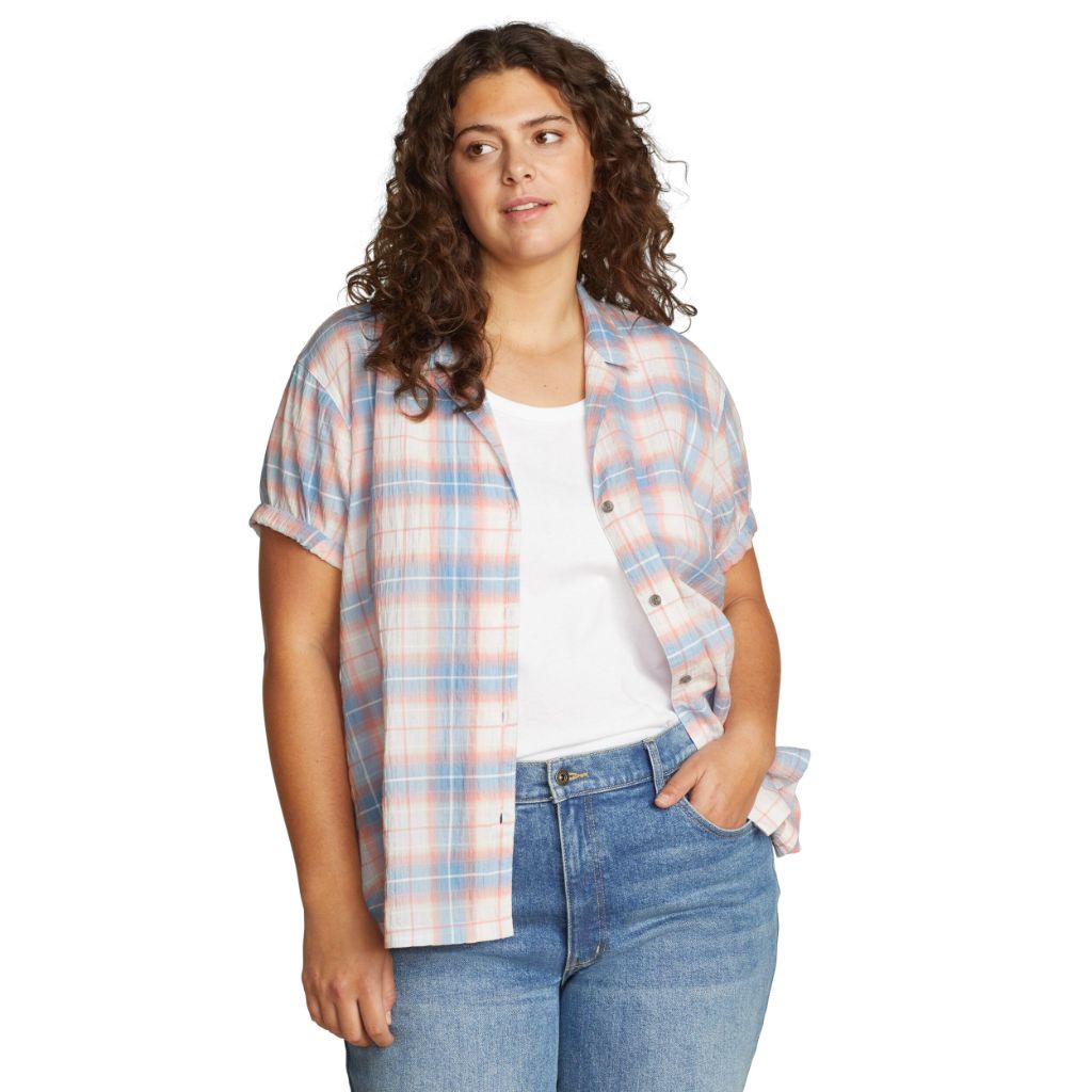 Women's Plus Short Sleeve Packable Camp Shirt, 1X