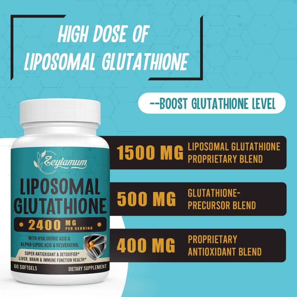 2400 MG Liposomal Glutathione Softgels, Max Absorption - 60 Softgels