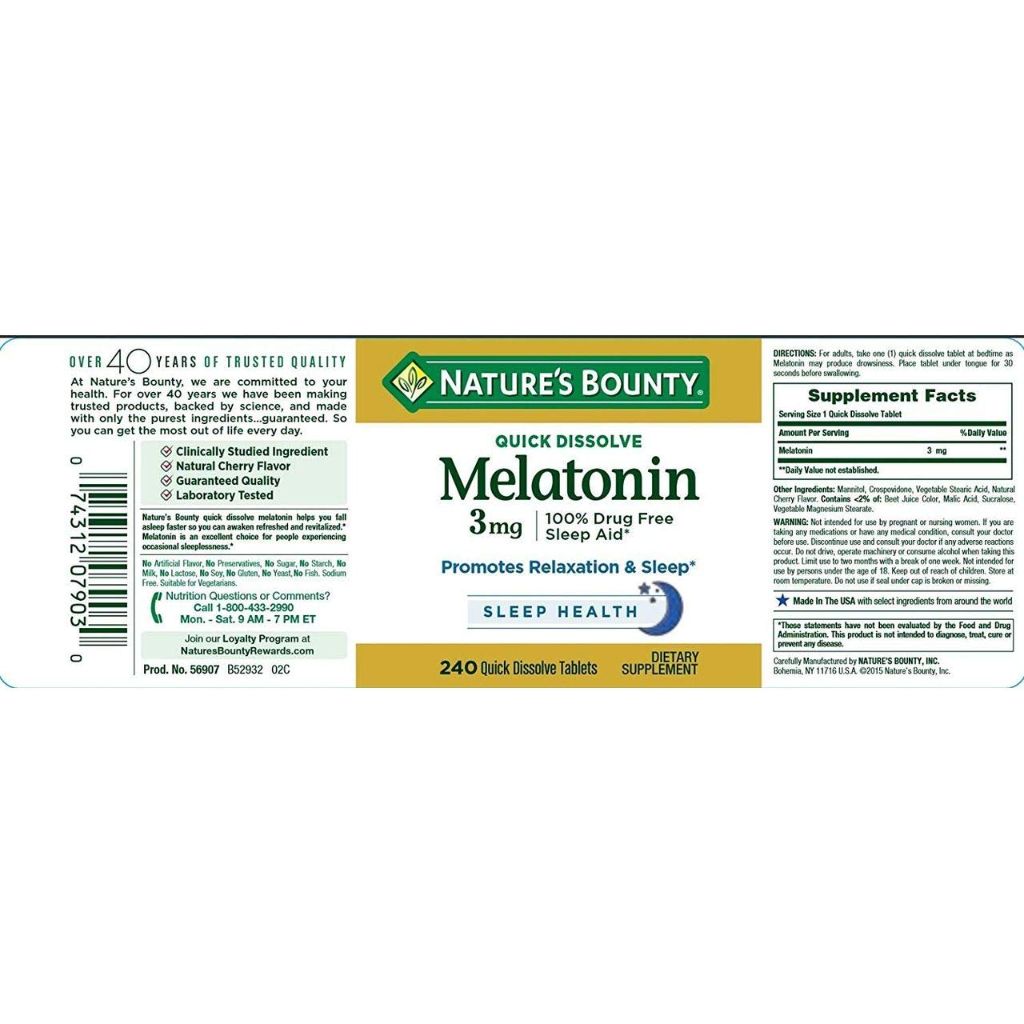 Nature's Bounty Melatonin 3mg, 240 Tablets