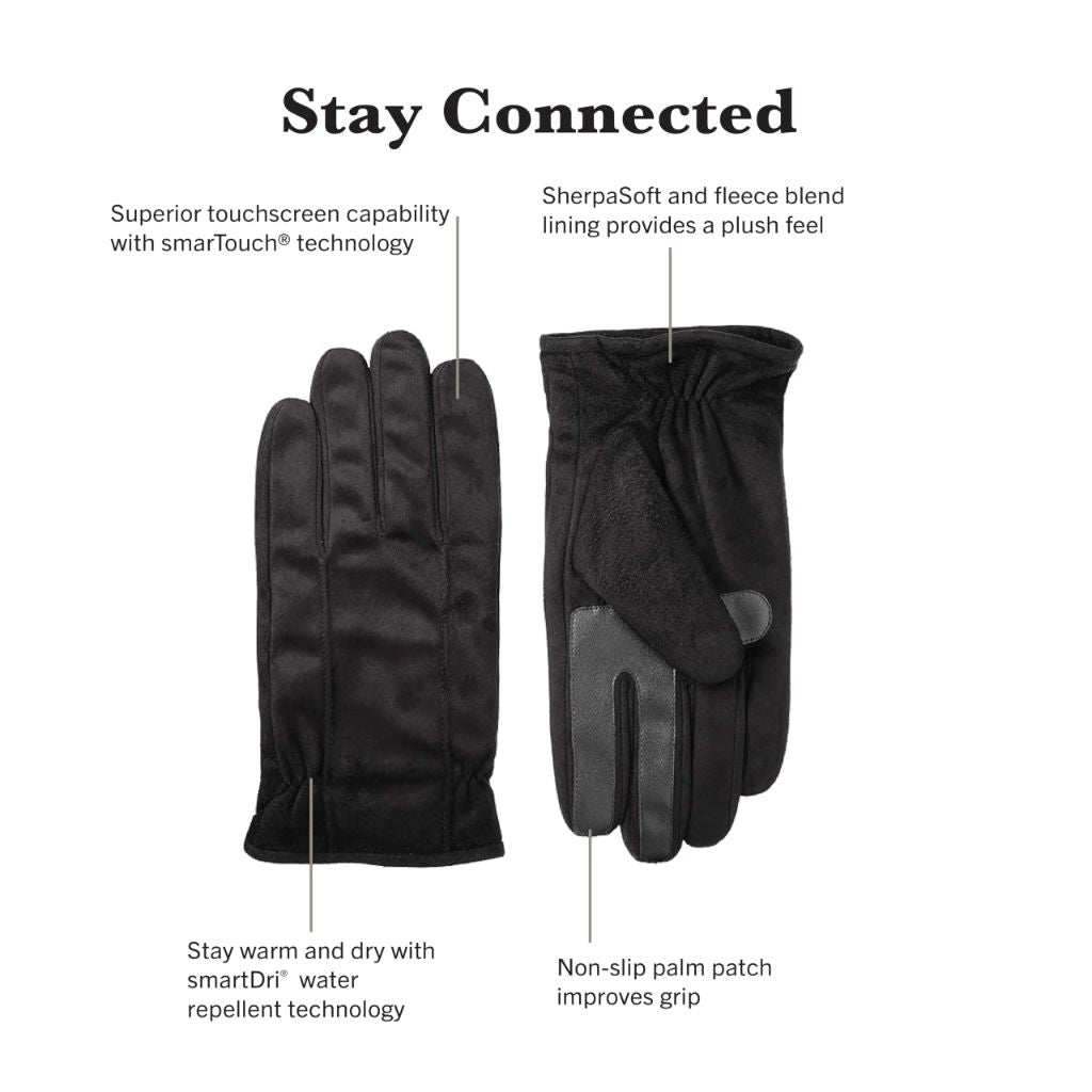 Isotoner Men's Water Repellent Dual Lined Microfiber Touchscreen Gloves, D. Brown, L