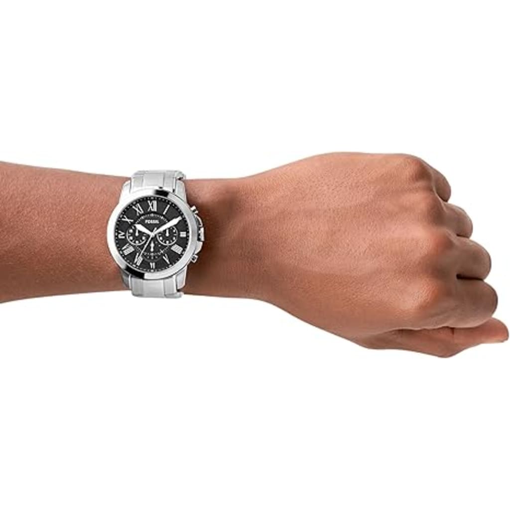 Men's Fossil Grant Chronograph Black Dial Stainless Steel 44mm Watch (FS4736)