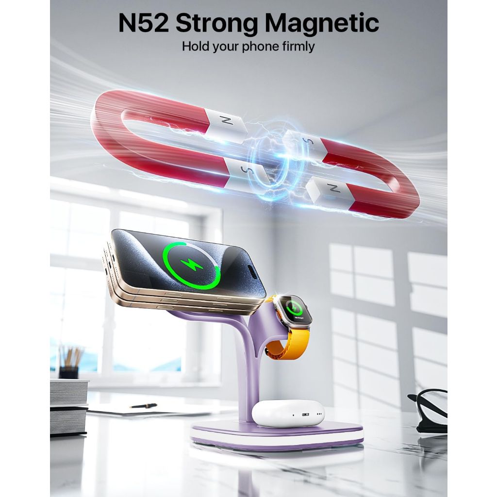 5 in 1 Fast Mag-Safe Magnetic Wireless Charging Station for Apple - Purple