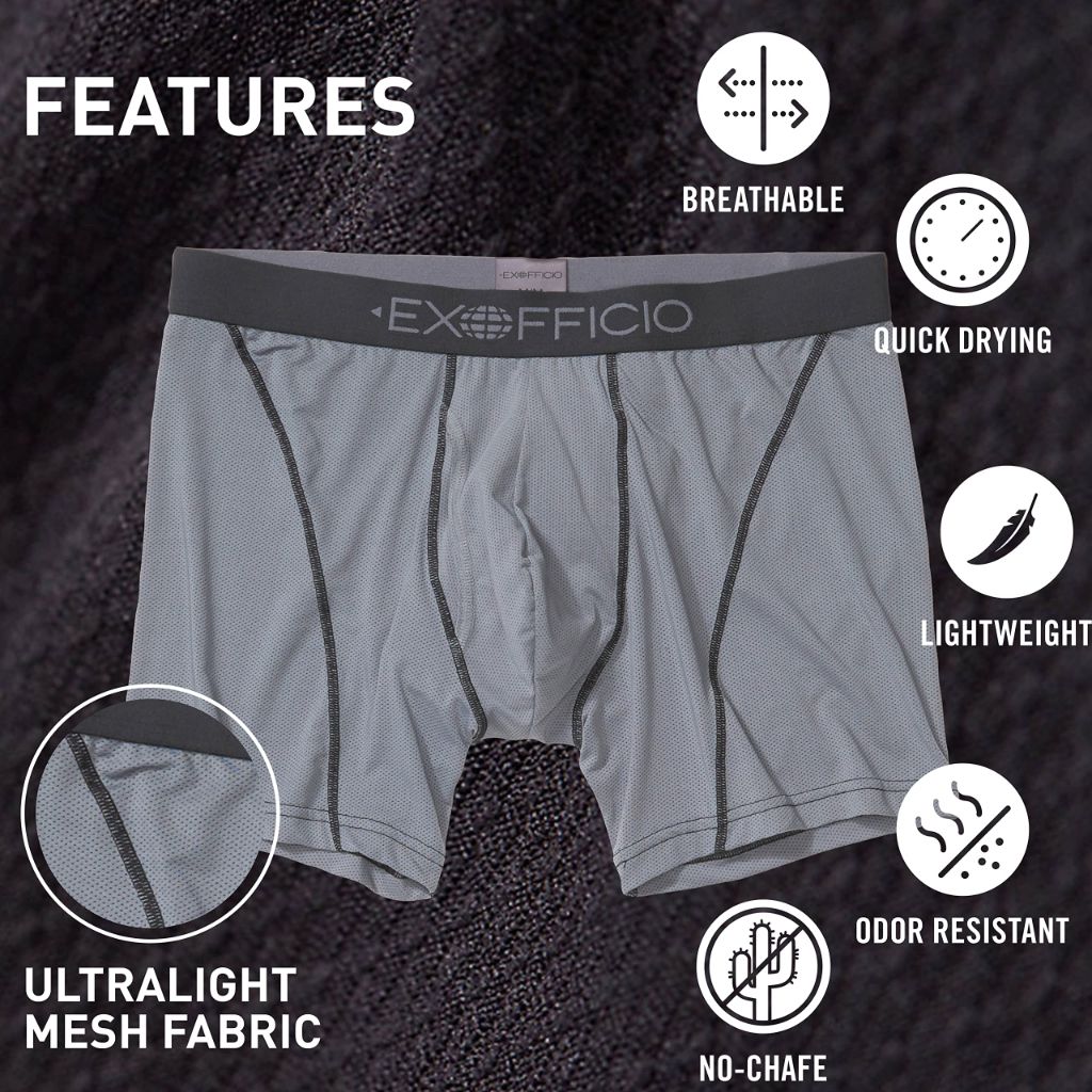 ExOfficio Men's Give-N-Go 2.0 Sport Mesh 6'' Boxer Brief, Steel Onyx/Black, Large