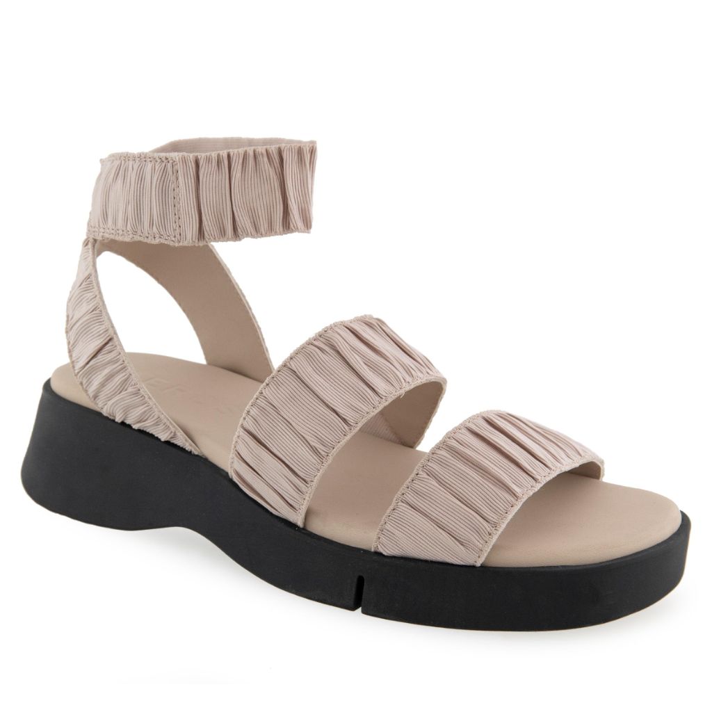 Aerosoles Women's Fiona Flatform Sandal, Stone Rouched Elastic Fabric, 7.5M