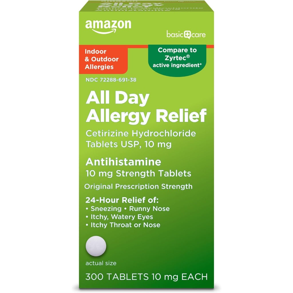 Amazon Basic Care 24 Hour Allergy Relief, 10mg Cetirizine Hydrochloride, 300 Tablets