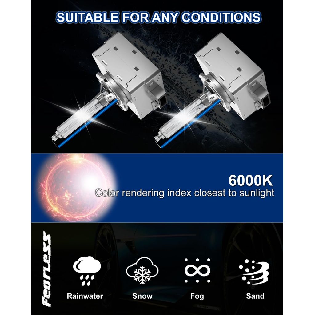 BRTRIBE D1S Xenon Hid headlight bulbs 6000k pure white, 35W D1S D1R High low beam  2pcs