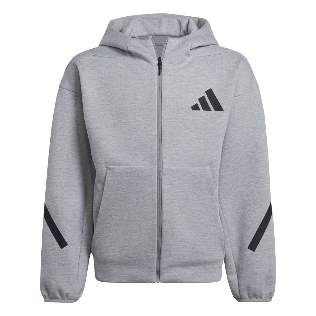 adidas Unisex-Kids Z.N.E. Full Zip Hoodie, Medium Grey Heather/Black, X-Large