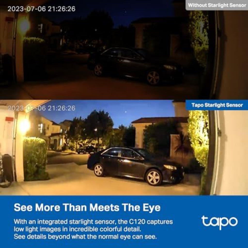 TP-Link Tapo 2K QHD Security Camera, Indoor/Outdoor, Color Night Vision, Free Person/Pet/Vehicle Detection, Invisible IR Mode, SD Storage (Tapo C120)