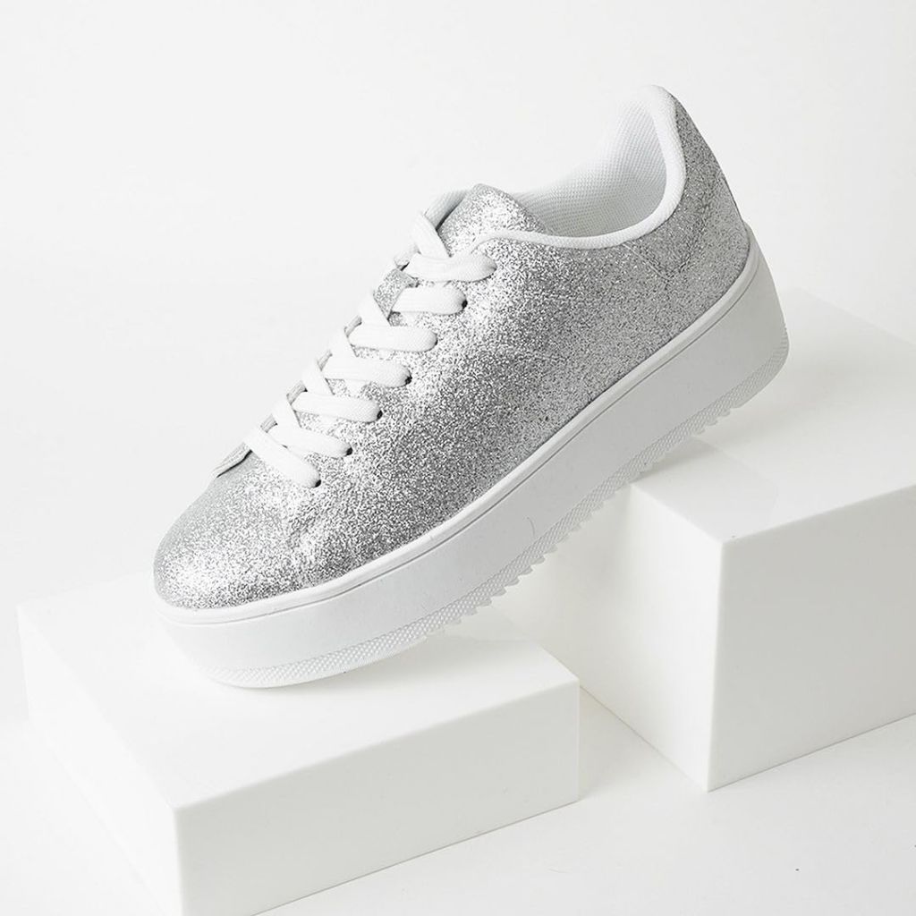 J. Adams Hero Platform Sneakers - Silver Glitter 5.5
