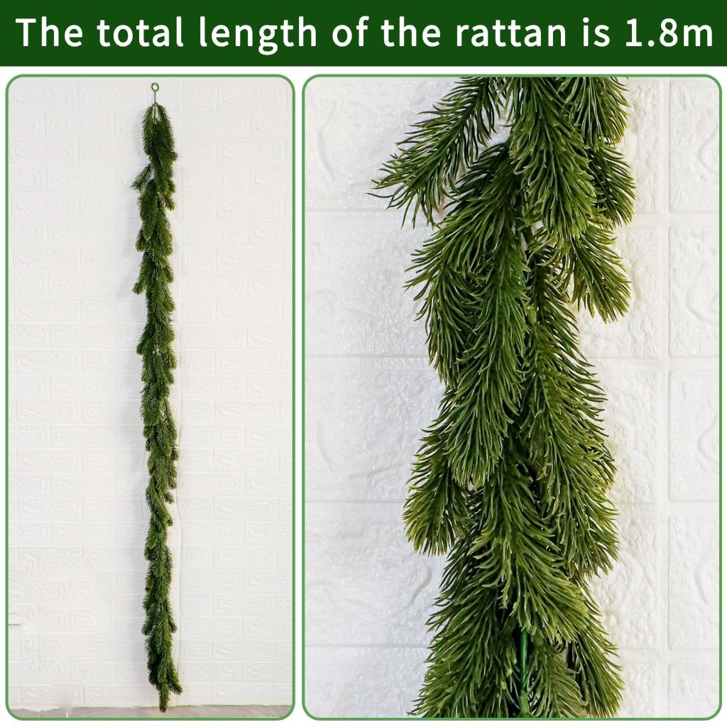 6 Ft Christmas Pine Garlands Real Touch Winter Pine Garland Green Artificial Greenery Garland for Table Mantle Fireplace Rustic Xmas Holiday Decorations Indoor Outdoor (1, Fir)